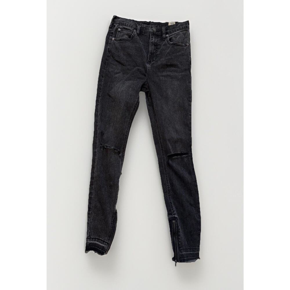 Free People Black Distressed Skinny Zipper Ankle Jeans Size 27